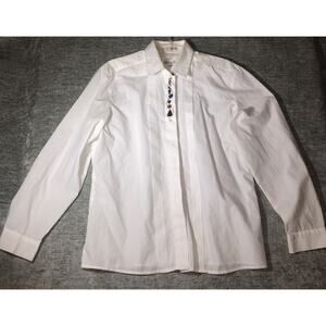 Vtg Sandra Ingrish Christmas Accent White Blouse Cotton Polyester Size 14